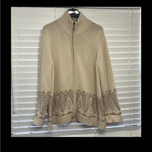 Coldwater Creek beige zip-up sweater.